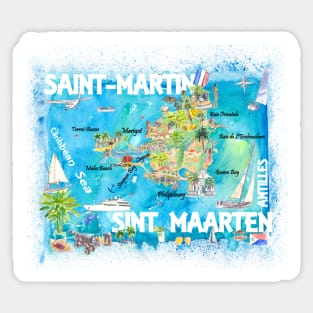 Saint Martin Illustrated Travel Map With Roads Sticker